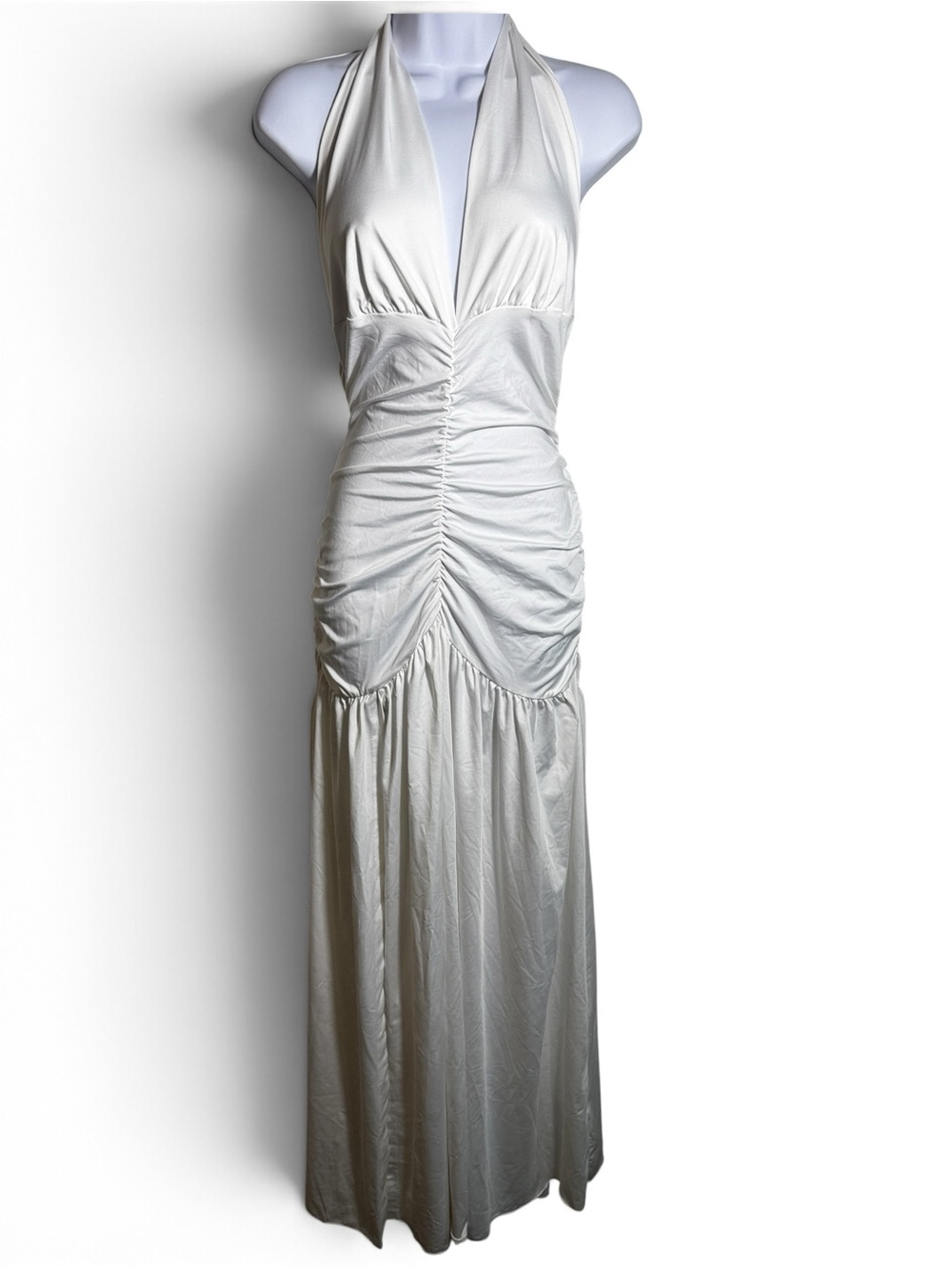 Halter Maxi Dress size xl white ruched detail siren festival feminine